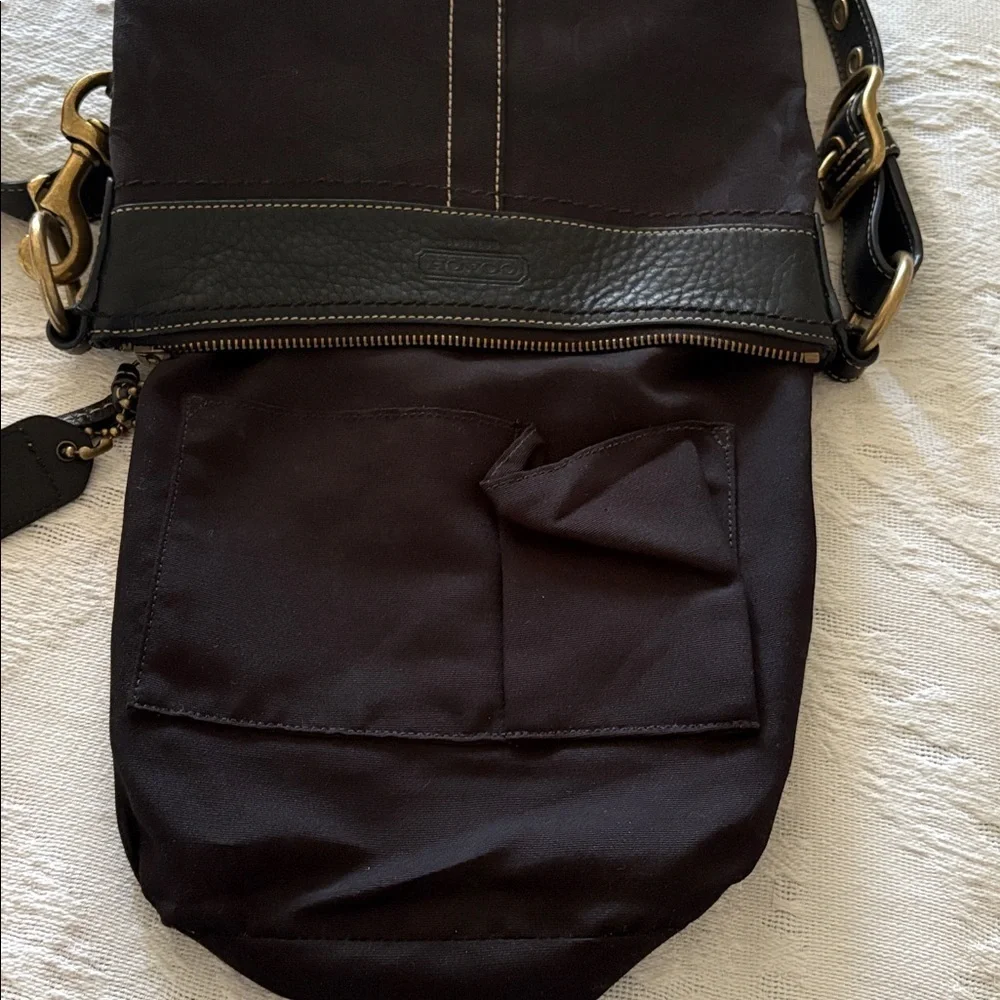 BNWOT Coach Black Leather/Canvas Crossbody Bag